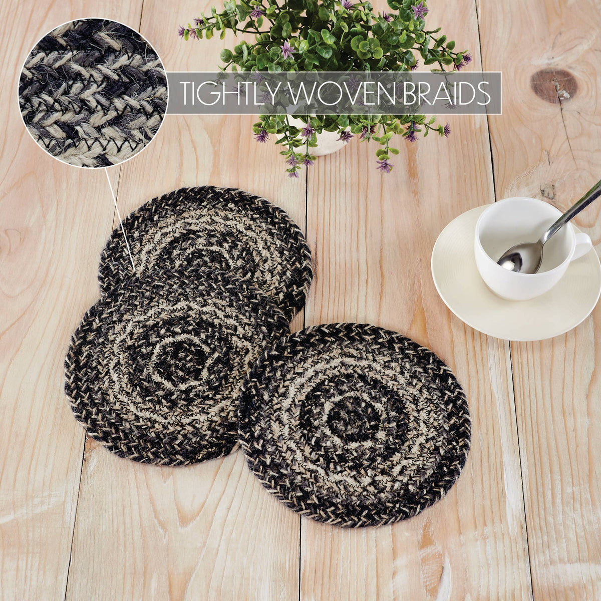 Sawyer Mill Black White Jute Trivet Hot Pad 8 inch