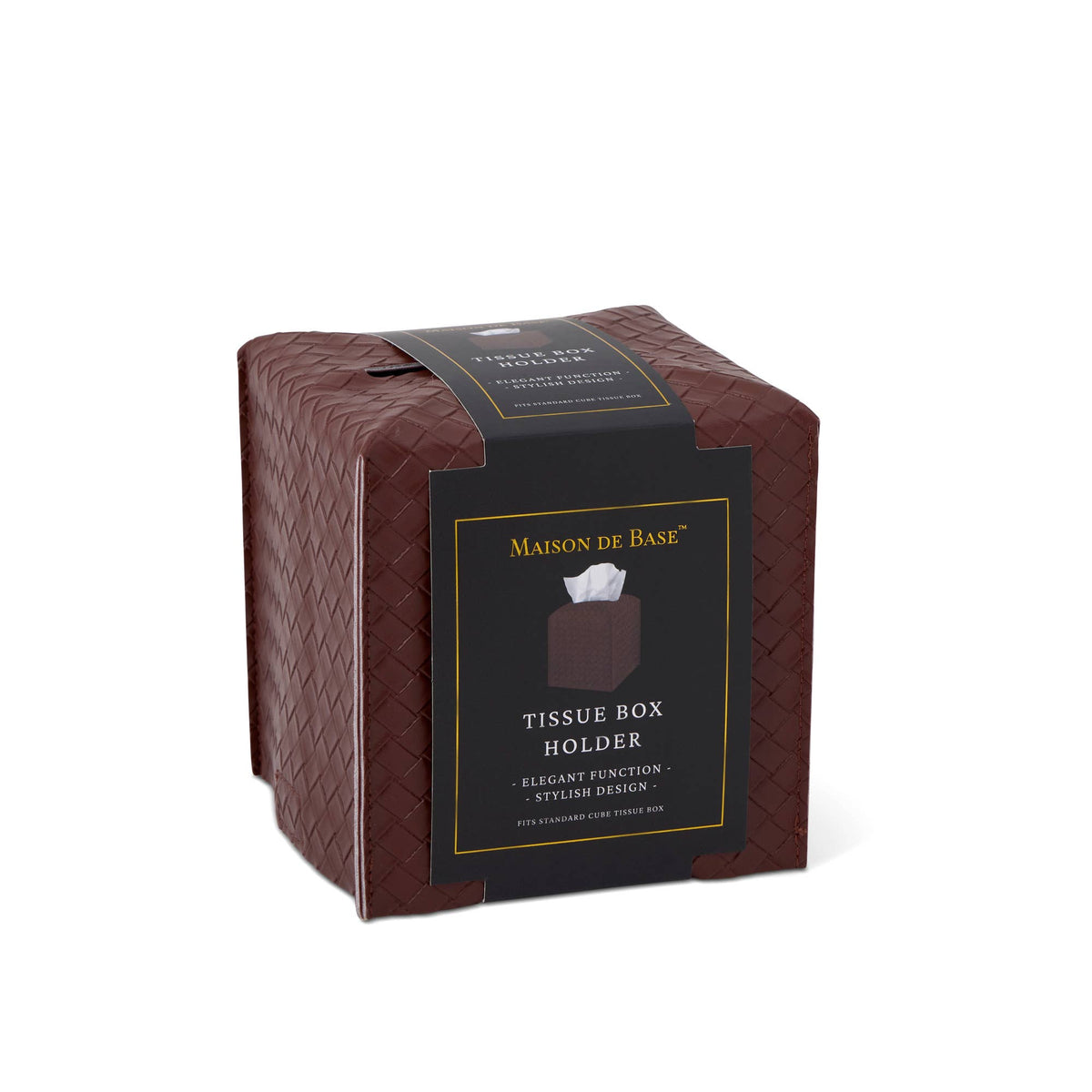 Small Woven Faux Leather Tissue Box Holder - Chocolate