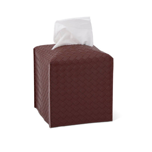 Small Woven Faux Leather Tissue Box Holder - Chocolate