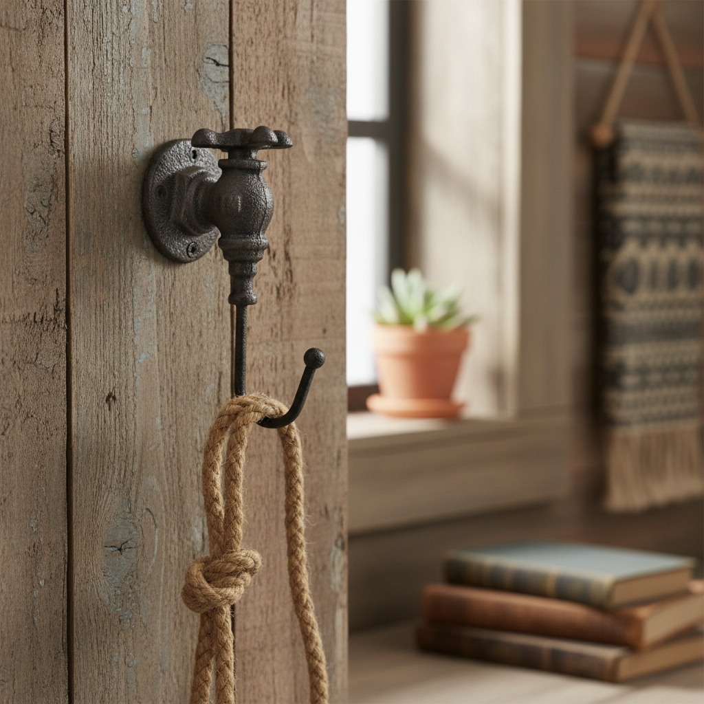 Faucet Wall Hook, Industrial Cast Iron for Kitchen or Utility Room, 5.7"