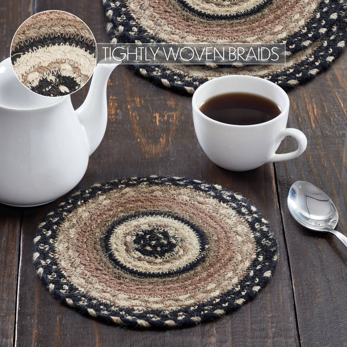 Sawyer Mill Charcoal Creme Braided Jute Trivet 8in