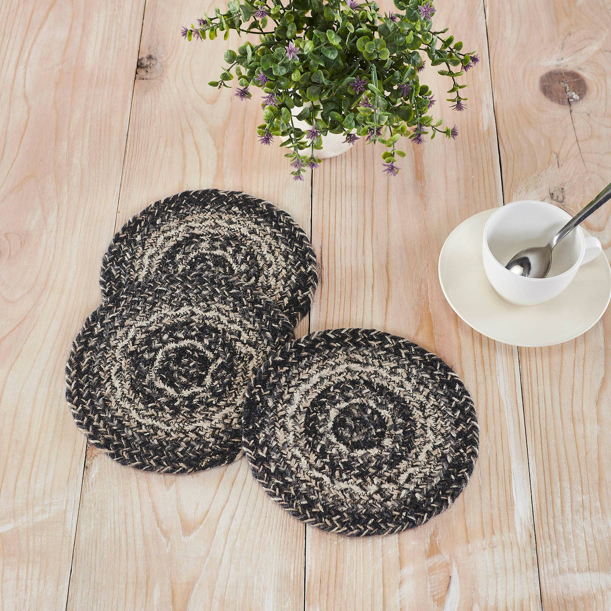 Sawyer Mill Black White Jute Trivet Hot Pad 8 inch