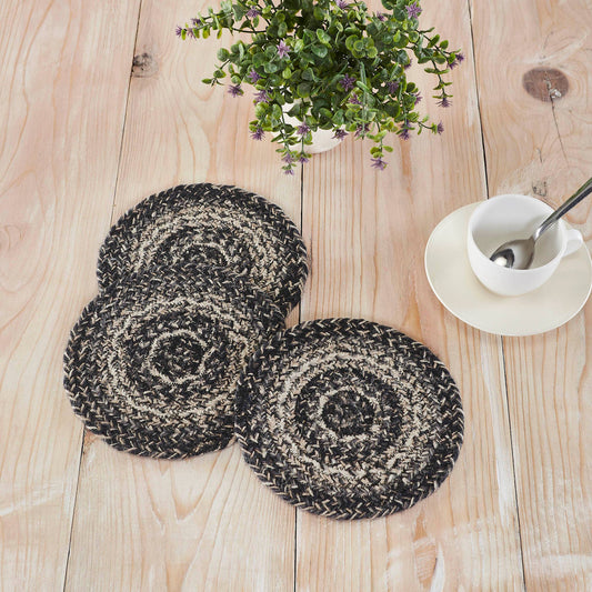 Sawyer Mill Black White Jute Trivet Hot Pad 8 inch