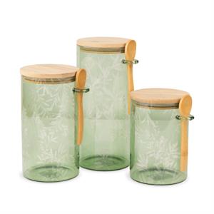 Cottage Bloom Green Glass Canisters