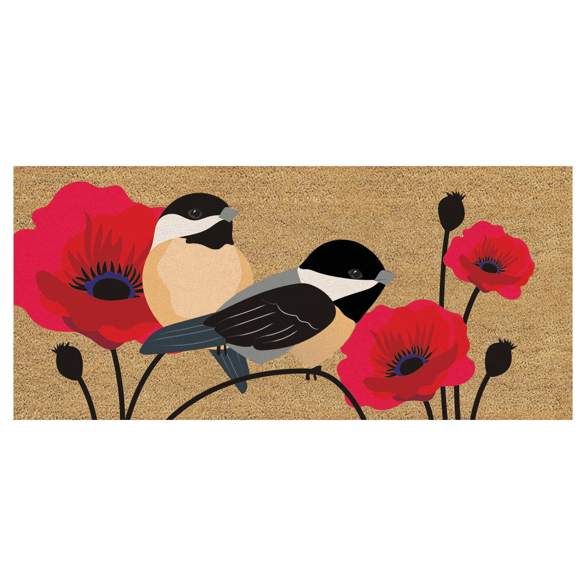Birds and Poppies Flocked Coir Sassafras Switch Mat