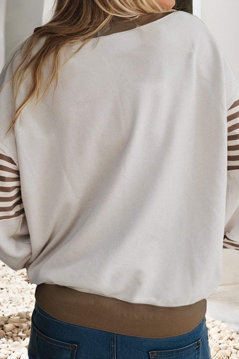 Striped Color block Patchwork Drop Shoulder Sweatshirt