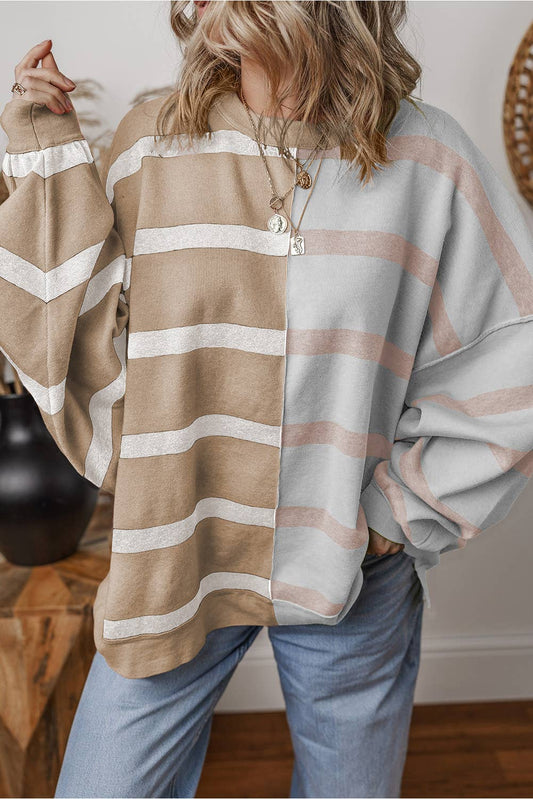 LDC Striped Colorblock Round Neck Knit Sweater