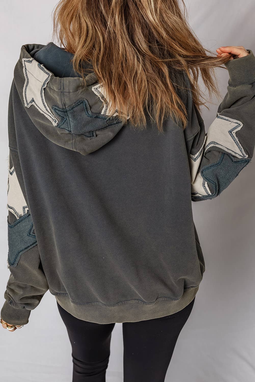 Star Patchwork Contrast Stitching Pocket Vintage Hoodie