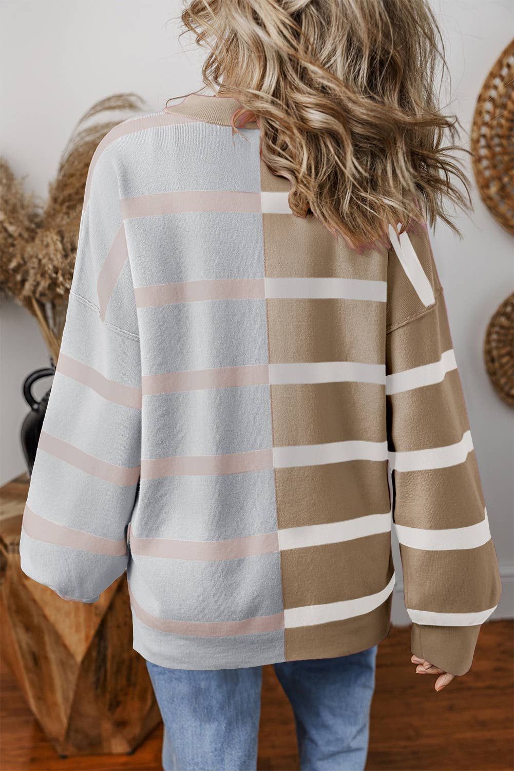 LDC Striped Colorblock Round Neck Knit Sweater
