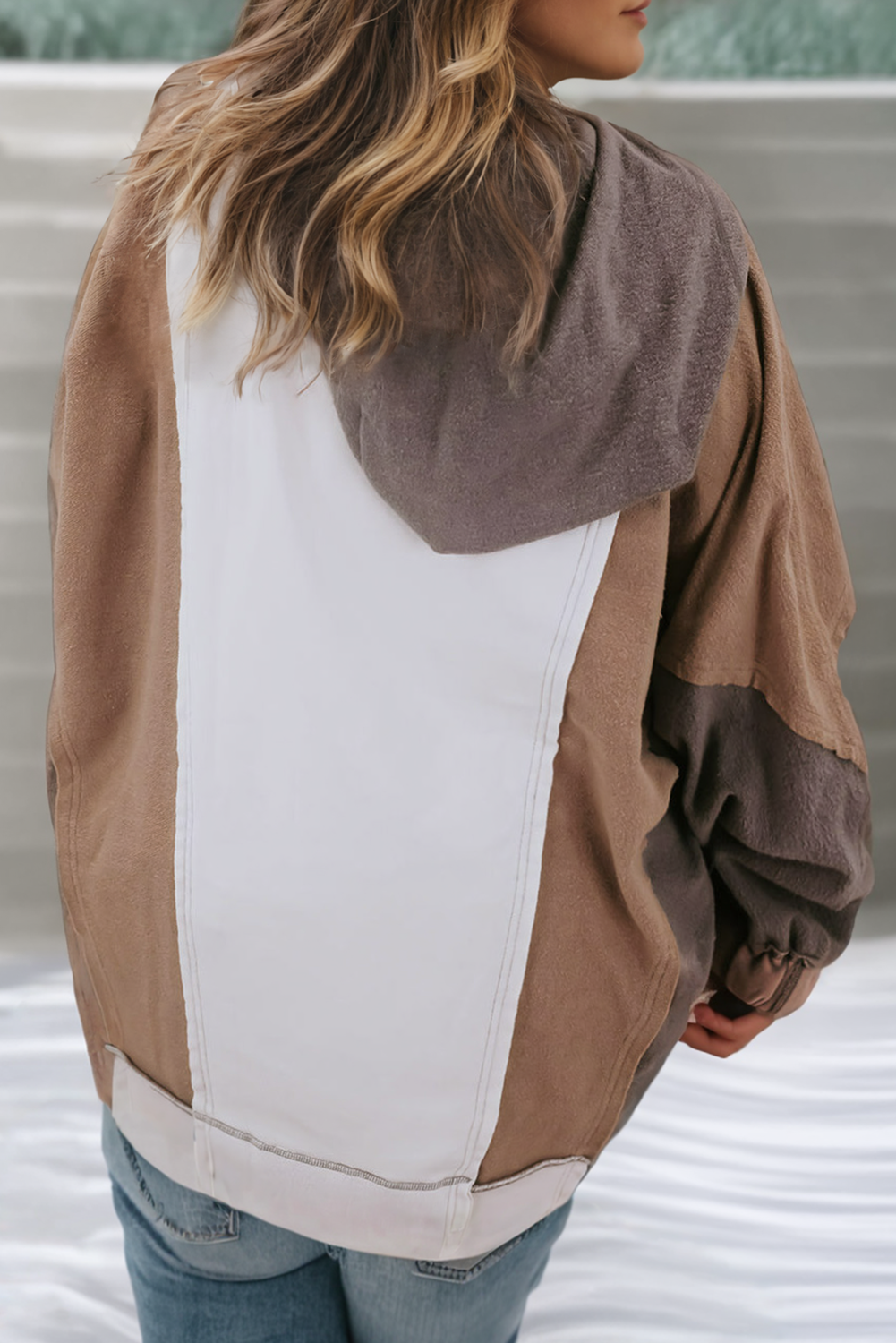 LDC Plus Size Exposed Seam Colorblock Patchwork Sweatshirt