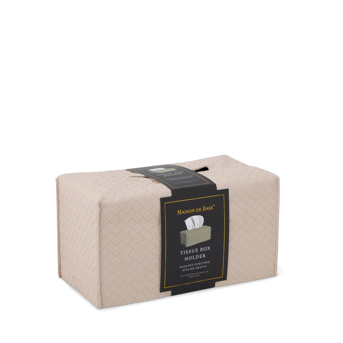 Large Woven Faux Leather Tissue Box Holder - Beige
