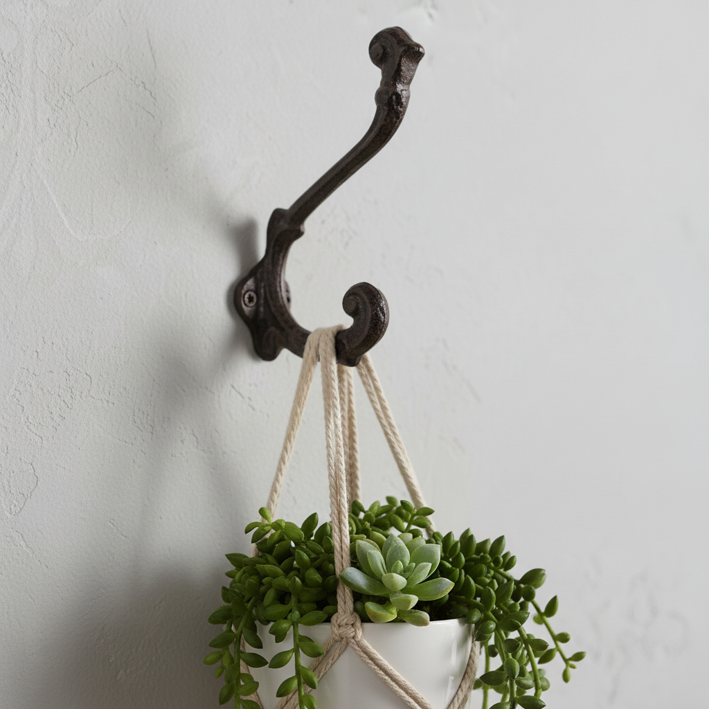 Wall Hook, Cast Iron Rustic Distressed Finish for Coats, Keys or Towels, 5.9"