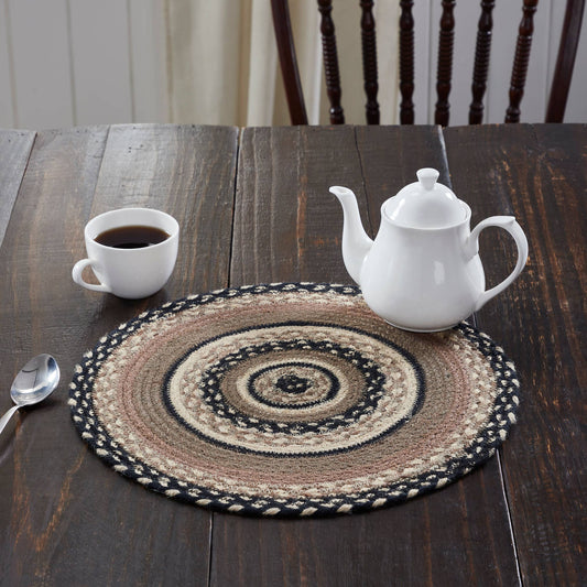 Sawyer Mill Charcoal Creme Braided Jute Trivet Placemat 15"