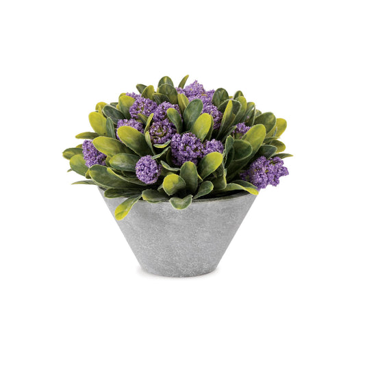 PURPLE FLORALS IN GRAY POT