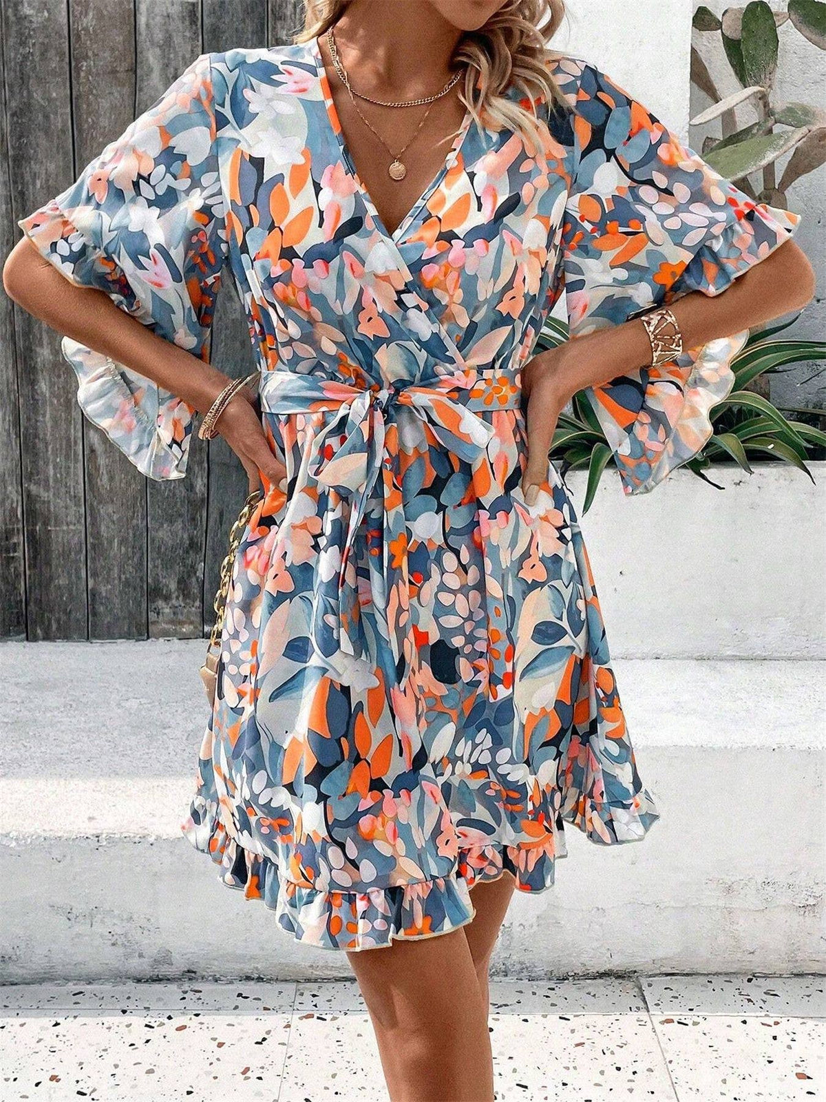 Fresh Ruffled Hem Boho Floral Laced Dress