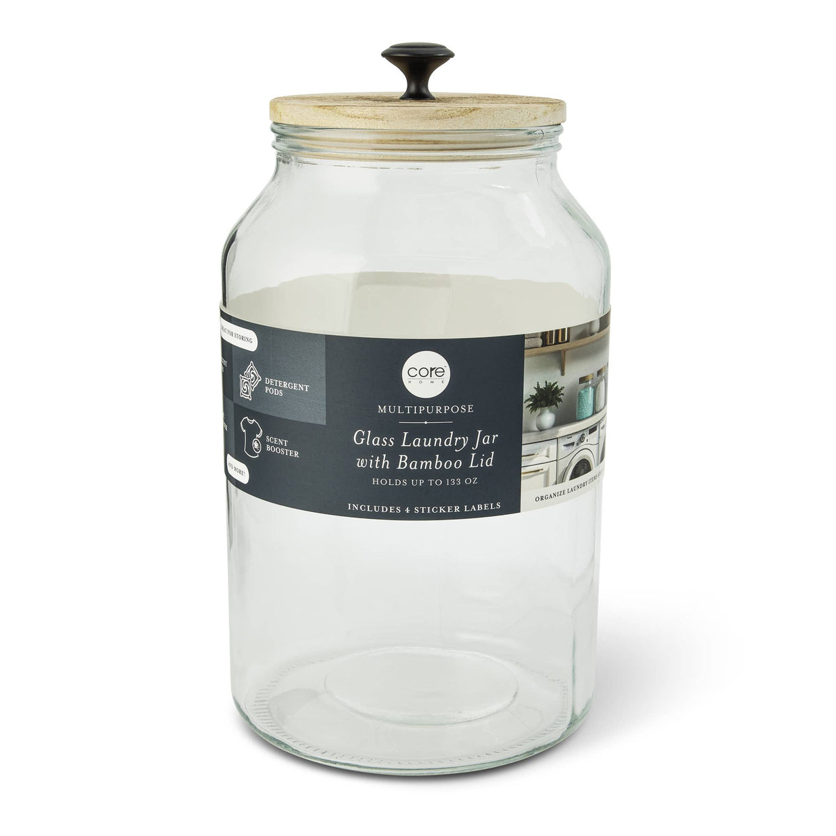 133oz Laundry Storage Jar with Bamboo Lid and Labels