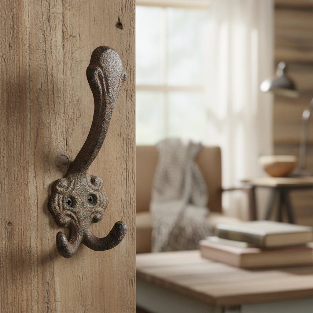 Wall Hook, Cast Iron Antique Distressed Finish for Coats, Keys or Towels, 5.3"