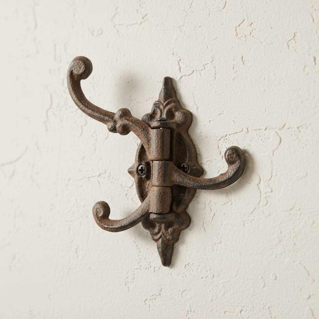 Triple Tier Wall Hooks, Cast Iron Rustic for Coats, Keys or Hats, 6.3"