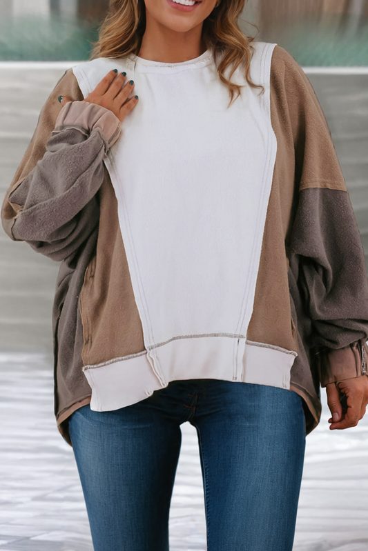 LDC Plus Size Exposed Seam Colorblock Patchwork Sweatshirt