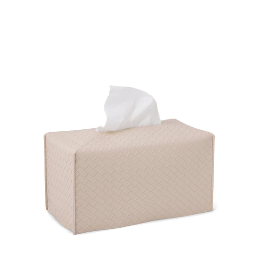 Large Woven Faux Leather Tissue Box Holder - Beige