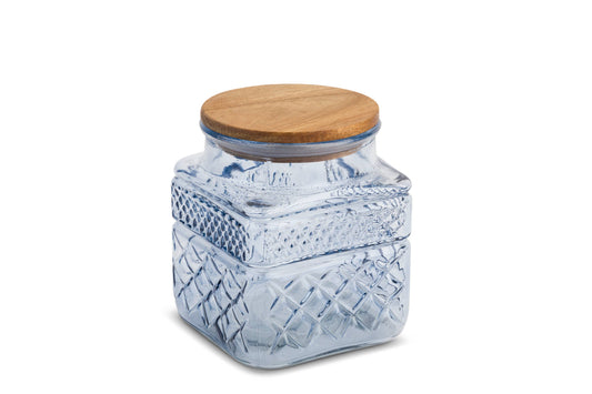 37.2oz Square Textured Glass Jar w/Acacia Lid - Crocus