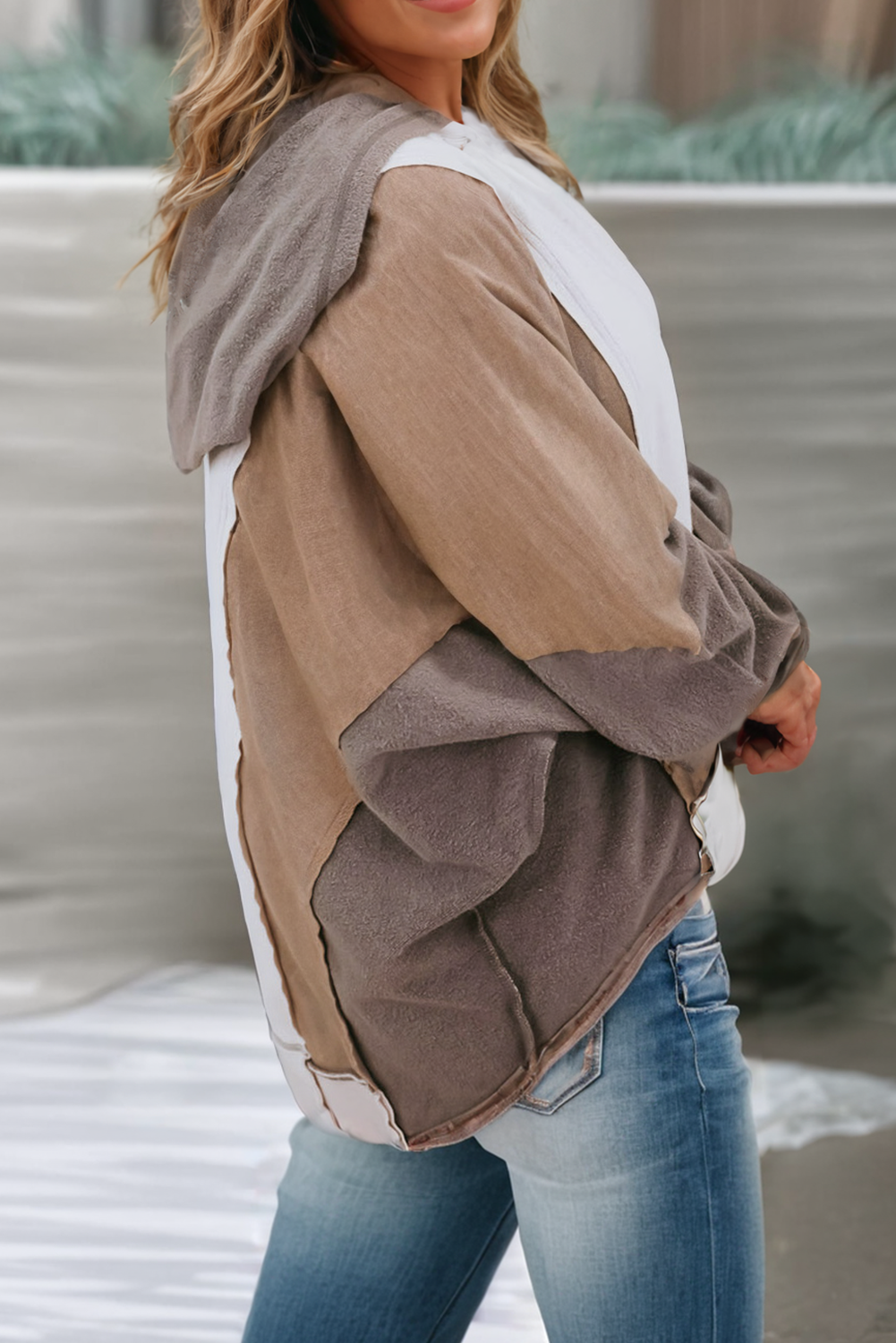 LDC Plus Size Exposed Seam Colorblock Patchwork Sweatshirt
