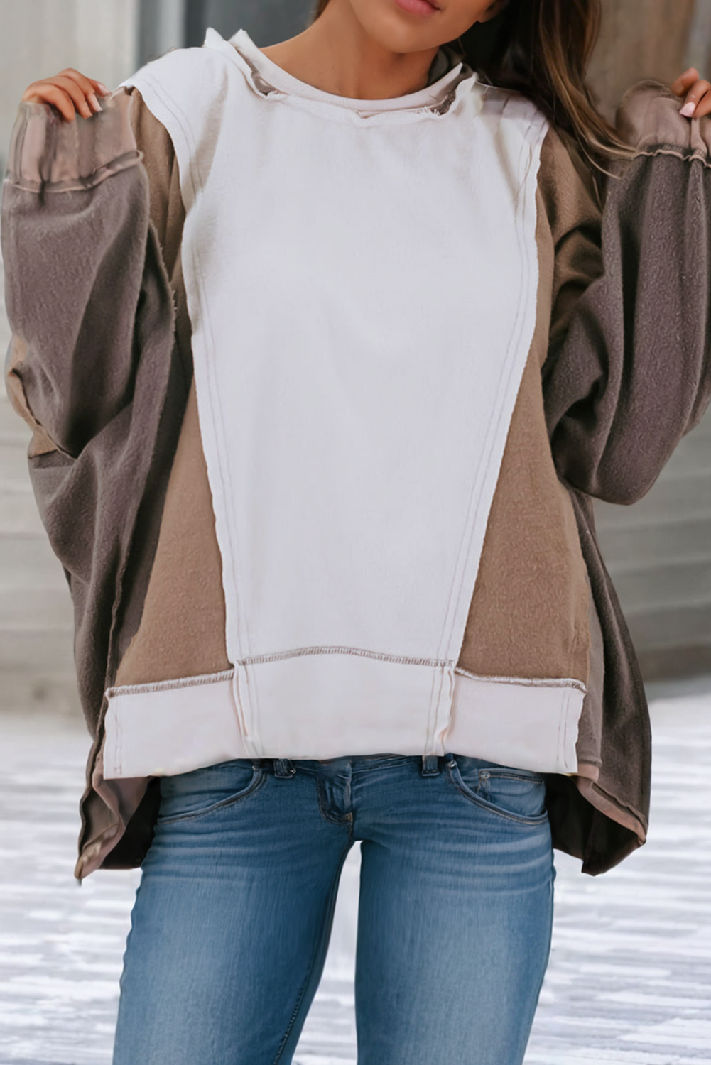 LDC Plus Size Exposed Seam Colorblock Patchwork Sweatshirt