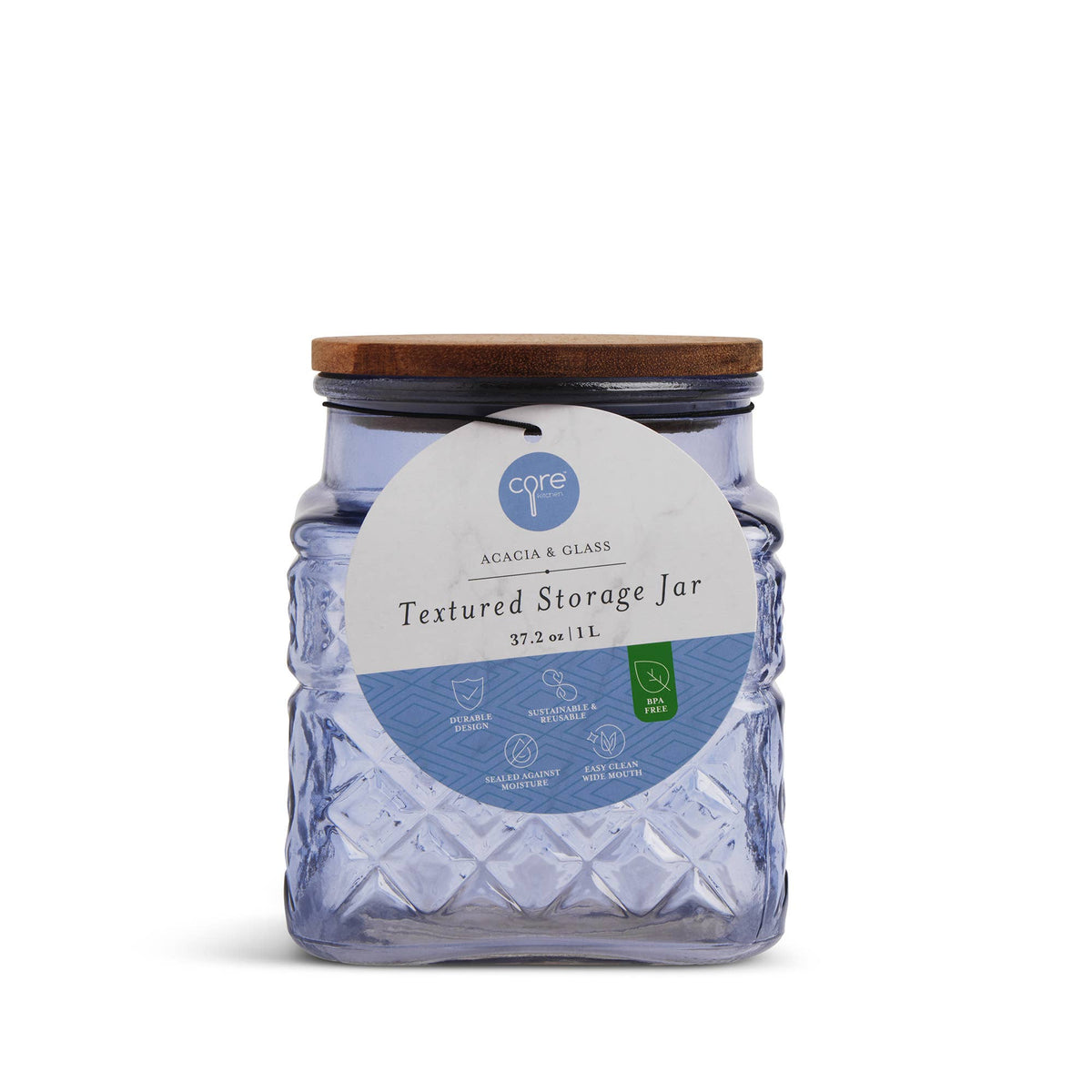 37.2oz Square Textured Glass Jar w/Acacia Lid - Crocus