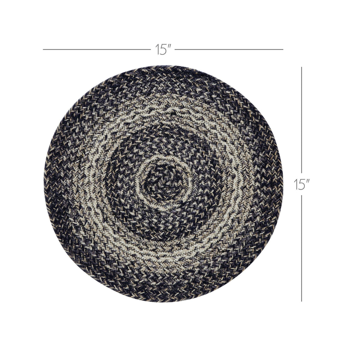 Sawyer Mill Black Cream Braided Jute Trivet Placemat 15"
