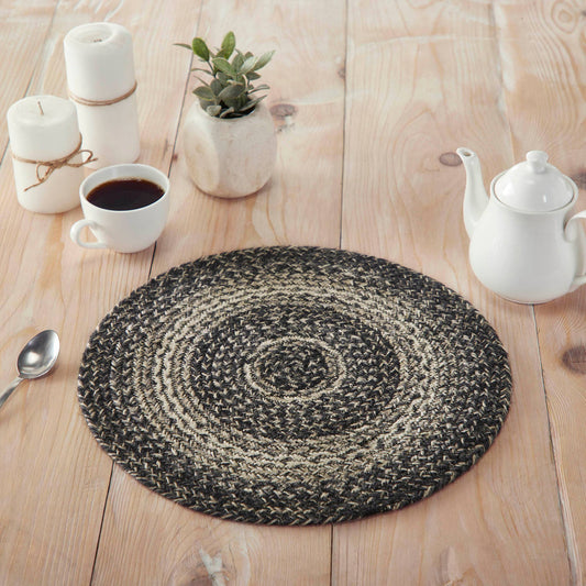 Sawyer Mill Black Cream Braided Jute Trivet Placemat 15"