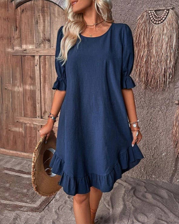Vintage Mid-Sleeved Crewneck  Dress